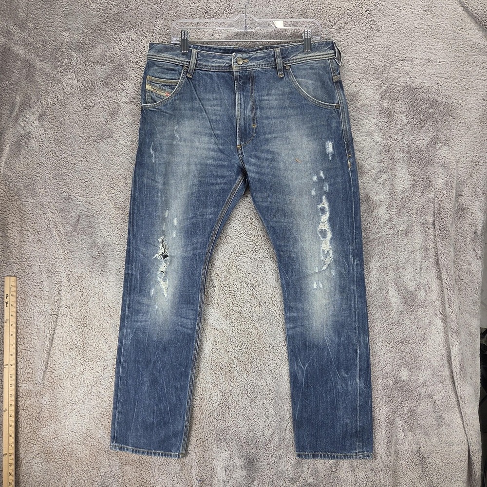Diesel Jeans Mens 32x30 Blue Krooley Regular Slim Tapered Zip Fly Med Wash 008U9